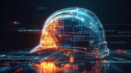 Poster - Futuristic Digital Construction Helmet with Glowing Elements
