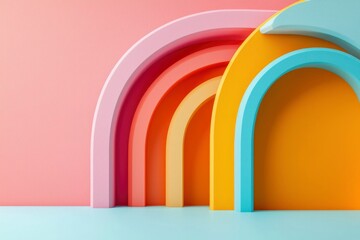 Aufkleber - Arch shapes create pastel rainbow. Geometric design for backgrounds and presentations