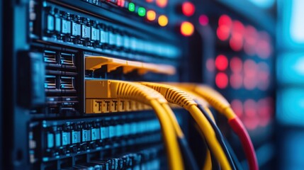 Fototapete - Bright Server Room with Cables and Natural Light Focusing on Equipment