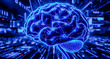 © Jumper3030 - A highly detailed digital brain made of glowing blue neural networks, floating in a dark futuristic cyberspace, with data streams and binary code flowing around it.