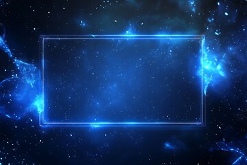 Poster - Glowing blue neon rectangle frame in space.