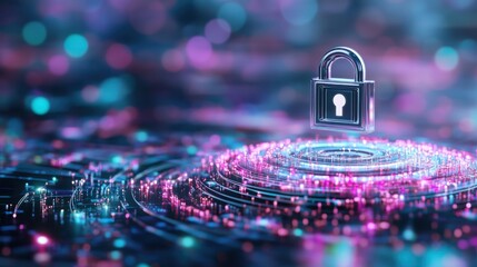 Poster - Digital Lock Icon Floating Above a Secured Modem Background