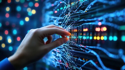 Poster - High-Resolution Shot of a Network Administrator's Hand Interacting with Data