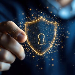 Aufkleber - Digital Security Shield: A person's hand tenderly holds a glowing, digital shield, emphasizing protection, safety, and the security of sensitive data in the modern world.