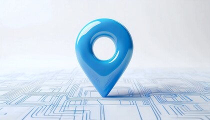 Poster - A glossy blue location pin rests on a circuit-like background, symbolizing navigation and digital connectivity.