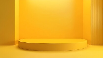 Poster - A vibrant, minimalistic yellow interior featuring a curved stage and smooth walls, creating a cheerful and inviting atmosphere.
