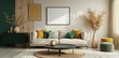 © lina - beige sofa with mustard yellow and green cushions in a modern living room