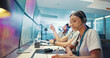 © peopleimages.com - Computer, emergency service and woman with headset for security, dispatcher and operator. Telecommunication, surveillance office and first responder with monitor for incident report, contact and help
