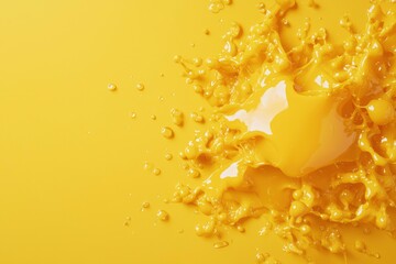 Poster - Yellow paint splashes. Dynamic flow on a monochromatic background. Decoration use