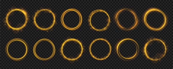 Wall Mural - gold circle transparent shine award round bokeh light glowing yellow ring glistering luxury effect a