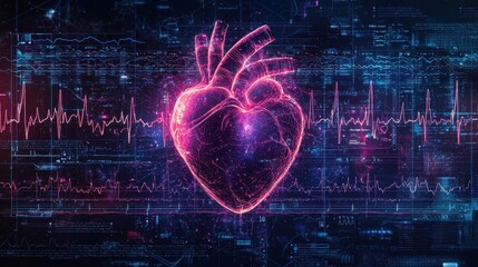 Fototapete - Healthcare concept futuristic 3d digital heart visualization technology