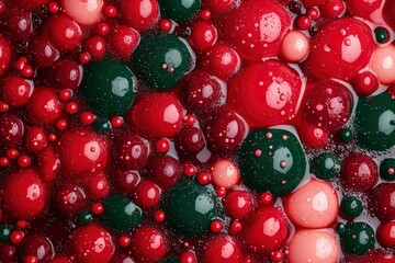 Aufkleber - Abstract overhead shot of many spherical objects in red, pink, and green liquid