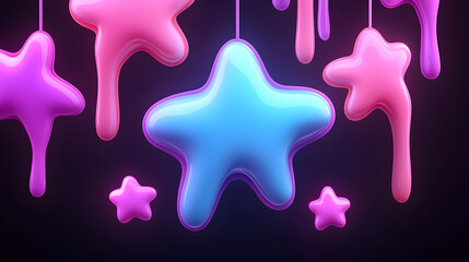 Poster - Glowing Dripping Stars Hanging on Dark Background