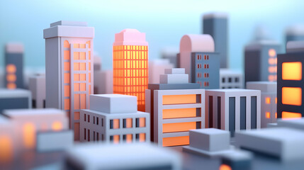 Poster - Glowing Orange and White Modern Cityscape at Night