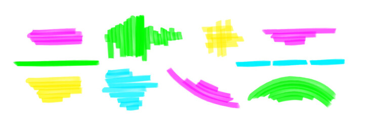 Poster - colorful highlight marker strokes set - vivid neon green, blue, pink and yellow hand drawn frames an