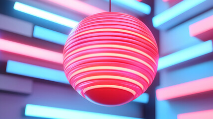 Aufkleber - Glowing Pink Disco Ball with Neon Light Rays