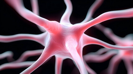 Poster - Glowing Pink Neuron Network Microscopic View