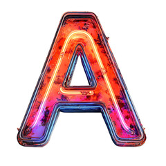 Poster - Illuminated letter A: A vibrant neon sign letter in bold colors and vintage style, radiating light with artistic flair on a white backdrop.