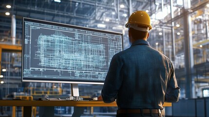 Fototapete - Engineer Designing Industrial Project in Over the Shoulder View