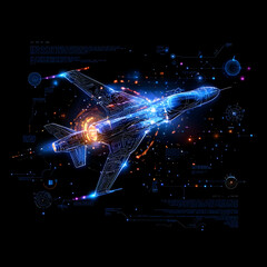 Poster - Futuristic Digital Airplane Glowing in Blue and Orange