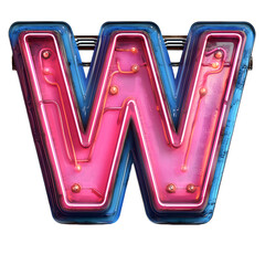 Poster - An eye-catching neon sign shaped like the letter W, radiating a vibrant pink glow within a stylish blue frame. Striking design element.