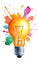 Aufkleber - Vibrant Watercolor Light Bulb with Colorful Splash and Creative Energy Design Elements