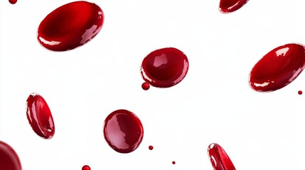Poster - Realistic Depiction of Isolated Drops of Red Liquid on White Background