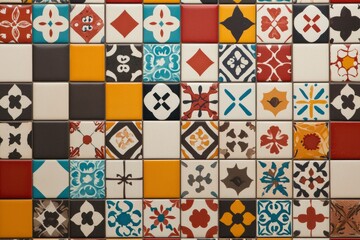 Aufkleber - Colorful patterned square tile close-up background for flooring, backsplash, or mosaic