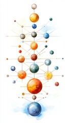 Poster - Abstract Cosmic Design with Colorful Spheres and Dynamic Lines in Soft Watercolor Style