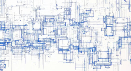 Poster - A complex pattern of blue lines creating a visually striking abstract representation of circuitry and technology aesthetics.