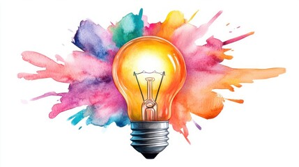 Aufkleber - Vibrant Light Bulb on Colorful Watercolor Background for Creative Inspiration and Ideas