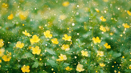 Wall Mural - Yellow flowers with sparkling bokeh effect create dreamy scene