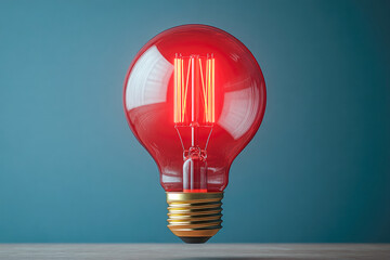 Poster - A striking red light bulb emits a glow, symbolizing creativity and thought, perfect for artistic and innovative themes.
