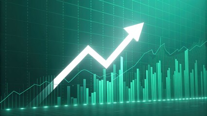 Poster - Ascending Arrow: A graph displaying upward momentum, visualized through a striking white arrow superimposed upon a grid of bars, all bathed in an atmospheric glow.