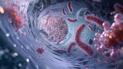 Aufkleber - Cyber structure 3D illustration. Nano space medical research and futuristic discoveries. DNA code in digital dimension. Vortex data flows