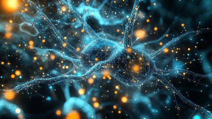 Aufkleber - 3D render Art poster. Nanotechnology in virtual reality. Neural structure of artificial intelligence. Synthetic matter and digital mind. Fantastic wallpaper close-up cyberspace