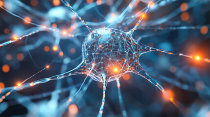 Aufkleber - 3D render Art poster. Nanotechnology in virtual reality. Neural structure of artificial intelligence. Synthetic matter and digital mind. Fantastic wallpaper close-up cyberspace