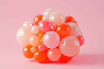 Aufkleber - Spheres cluster together on pink, studio lit, creating gradient of colors; graphic use