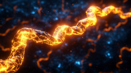 Poster - Abstract nanofiber 3D illustration. Twisted lines with dots of light. Neuro impulse in cyber stream