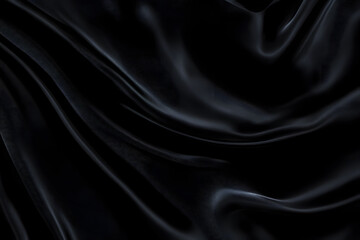 Poster - Black gray satin dark fabric texture luxurious shiny that is abstract silk cloth background with patterns soft waves blur beautiful.