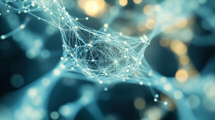 Poster - Nano structure, crystal lattice, cyber network 3D illustration. Neural connections of woven data. Depth and low sharpness