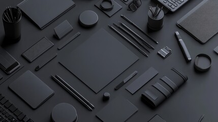 Leinwandbilder - black minimalist office supplies flat lay photography
