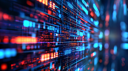 Fototapete - Digital data base 3D illustration. Abstract concept of a future computer. Innovation in world of high technology. Programming and coding in global cyber network