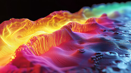 Poster - Big data funnel. Information waves, analytics data, field of successive points, data flow, neon light, cyber structure of computer systems 3D illustration