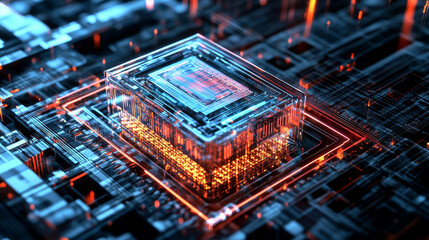 Poster - Abstract tech background 3D illustration. Quantum computer architecture. Futuristic technologies in global communication network