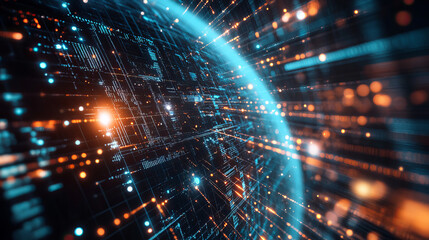 Poster - Big data 3D illustration. HUD display and cloud technologies. Global database and artificial intelligence. Bright, black and white background