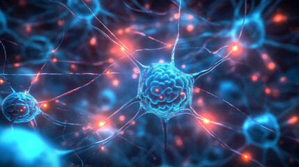 Aufkleber - Abstract sci-fi 3D illustration. Connected neurons, electrical impulses. Artificial deep neural network. Synthetic connective tissue structure. Computer intelligence and AI technologies