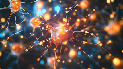 Aufkleber - Abstract sci-fi 3D illustration. Connected neurons, electrical impulses. Artificial deep neural network. Synthetic connective tissue structure. Computer intelligence and AI technologies