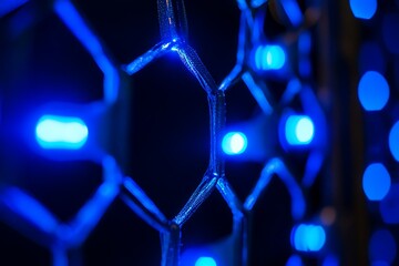 Poster - Abstract blue hexagonal grid with glowing lights.