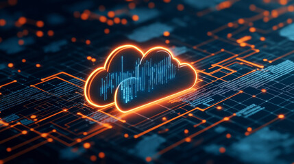 Poster - Cyber network 3D illustration. Cloud technology. Blockchain and database security. Polygonal Grid and Digital Cyberspace